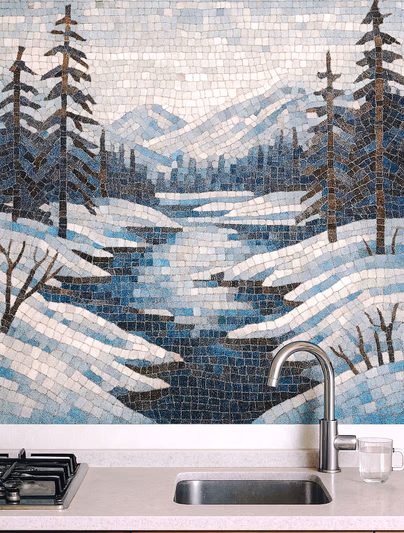 Mozaic bucatarie iarna